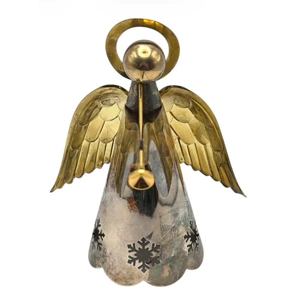 Vintage Brass & Silver Metal Angel Tree Topper 6.5